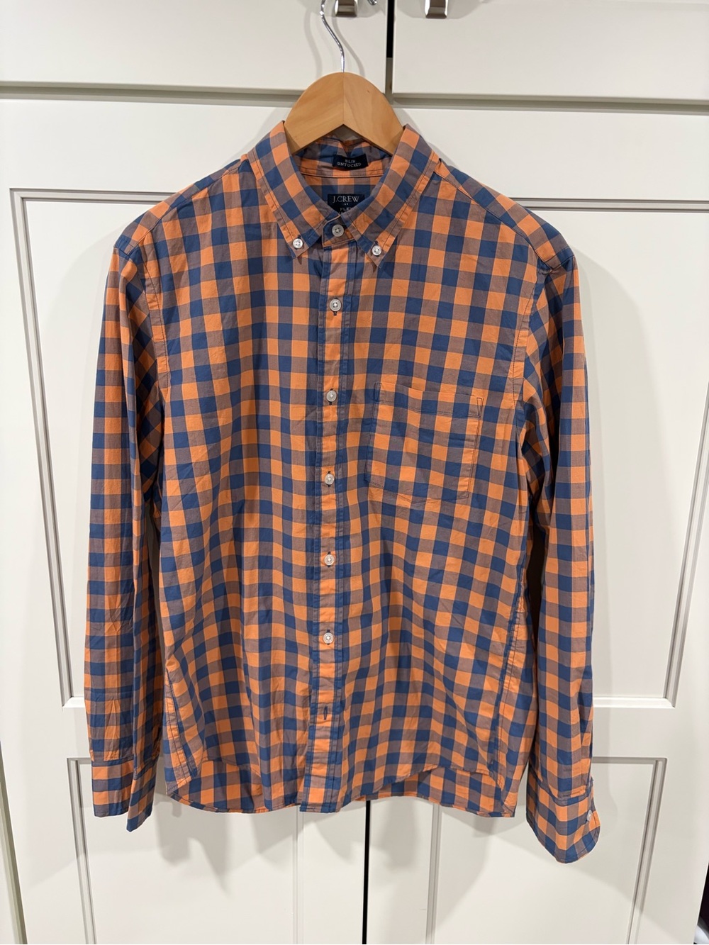 J. Crew Orange and Navy Check Button-Down Shirt